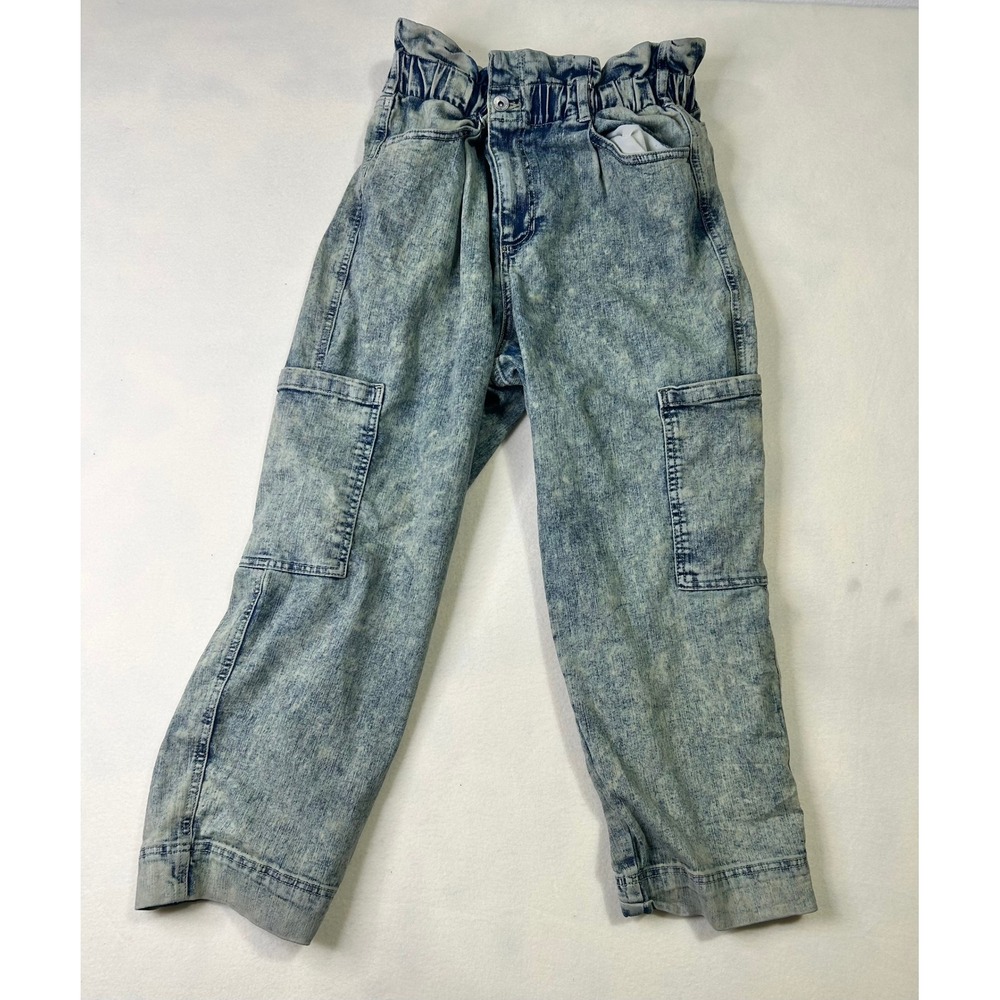 Anne Klein Jeans Womens 12 Acid Wash Paperbag Waist Cargo Denim Blue High Rise